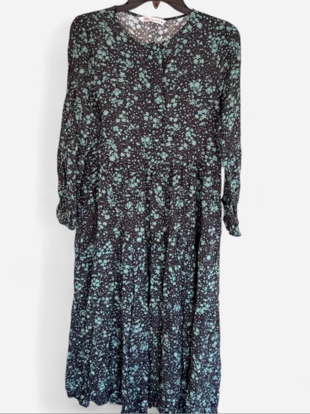 Zara Black & Green Floral Print Maxi Dress